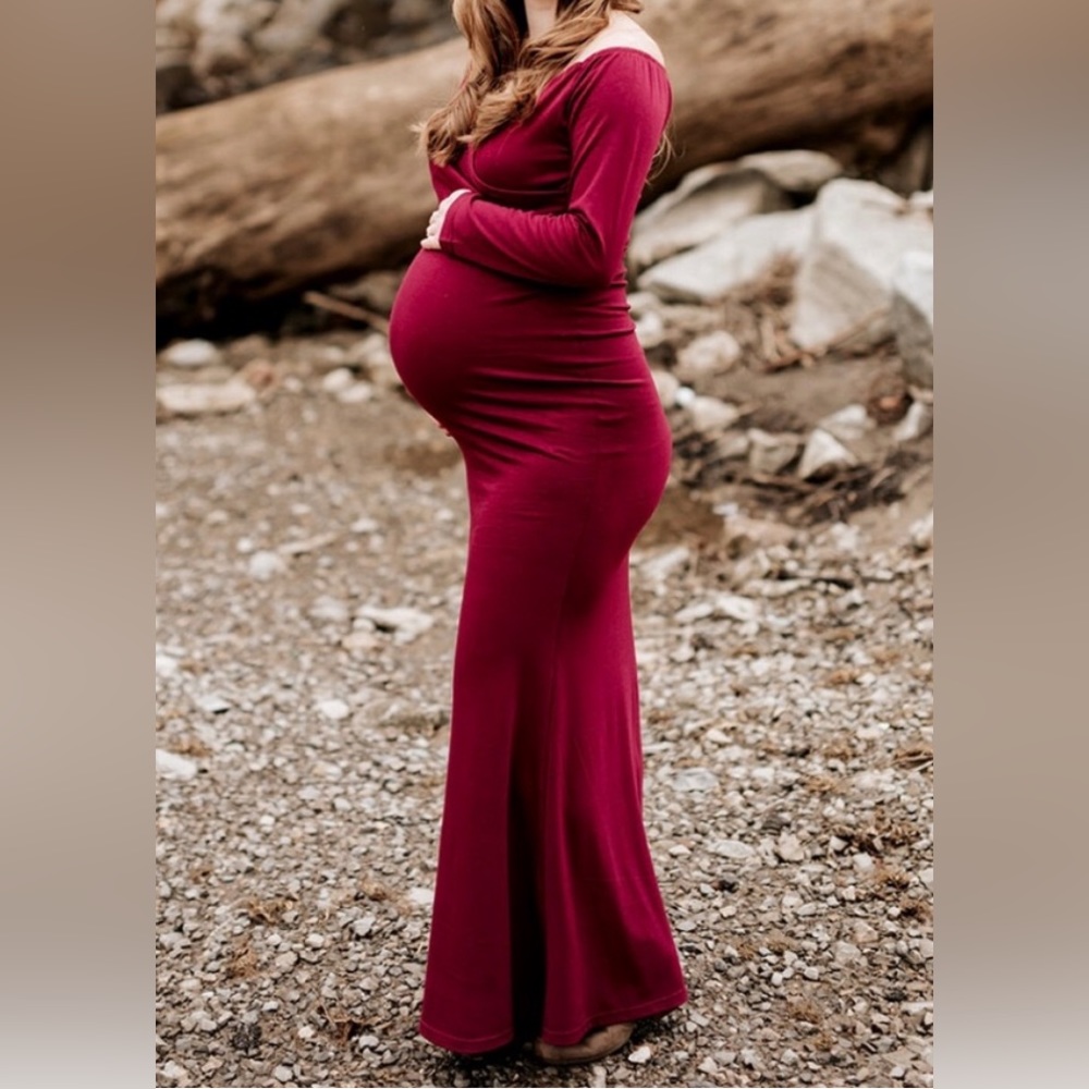 Burgundy full length maternity dress